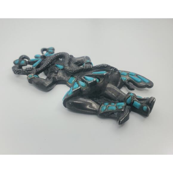 Vintage Snake Dancer Southwest Style Pendant With Inlaid Faux Turquoise - Picture 4 of 6